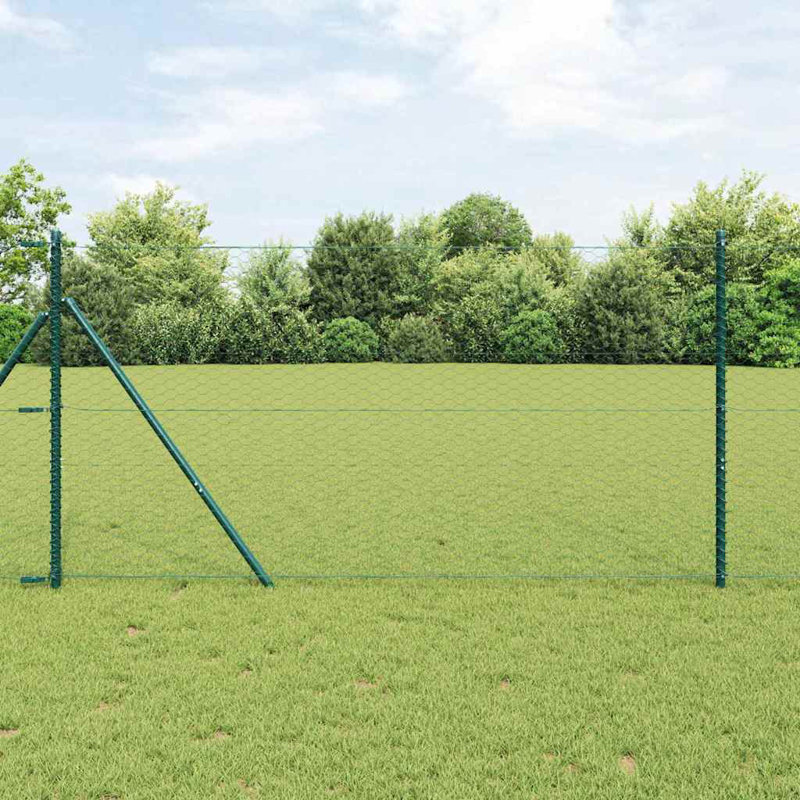 Vidaxl Fence With Posts PVC-Coated Steel, Green, 120cm H x 2500cm W x 3.2cm D
