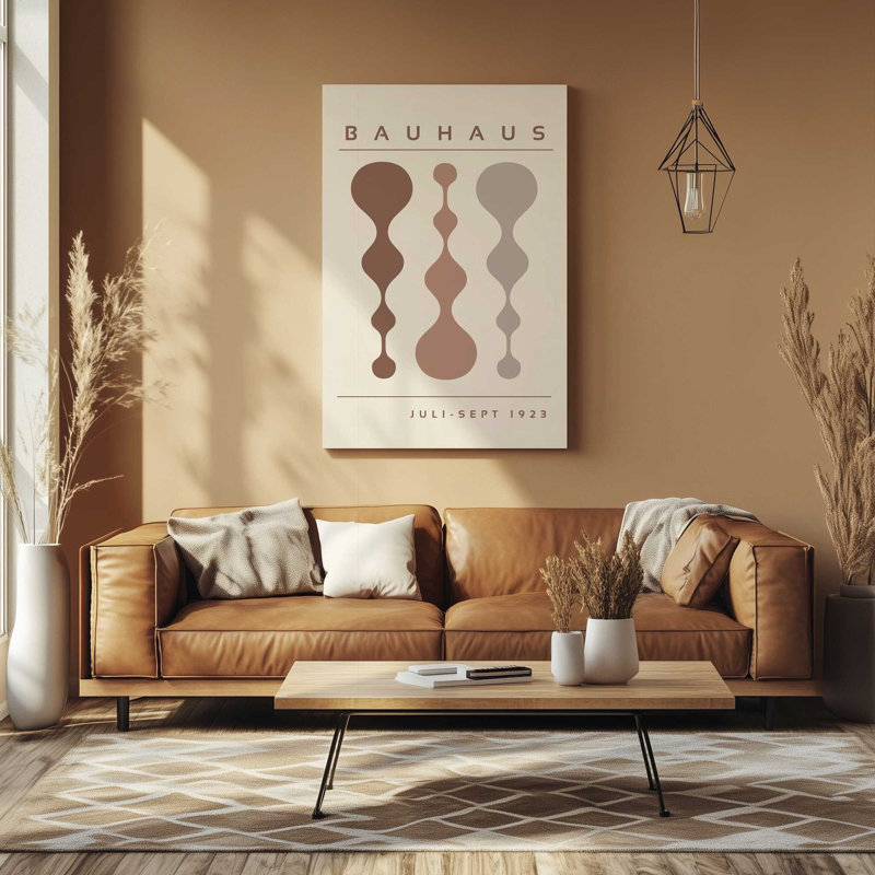 Affiche rétro Bauhaus II , H 36 po x l 24 po, Toile tendue, Blanc cassé / brun-terre cuite-grège