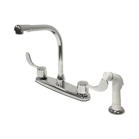 High Arch Kitchen Faucet, White Plastic Sprayer, Polished Brass