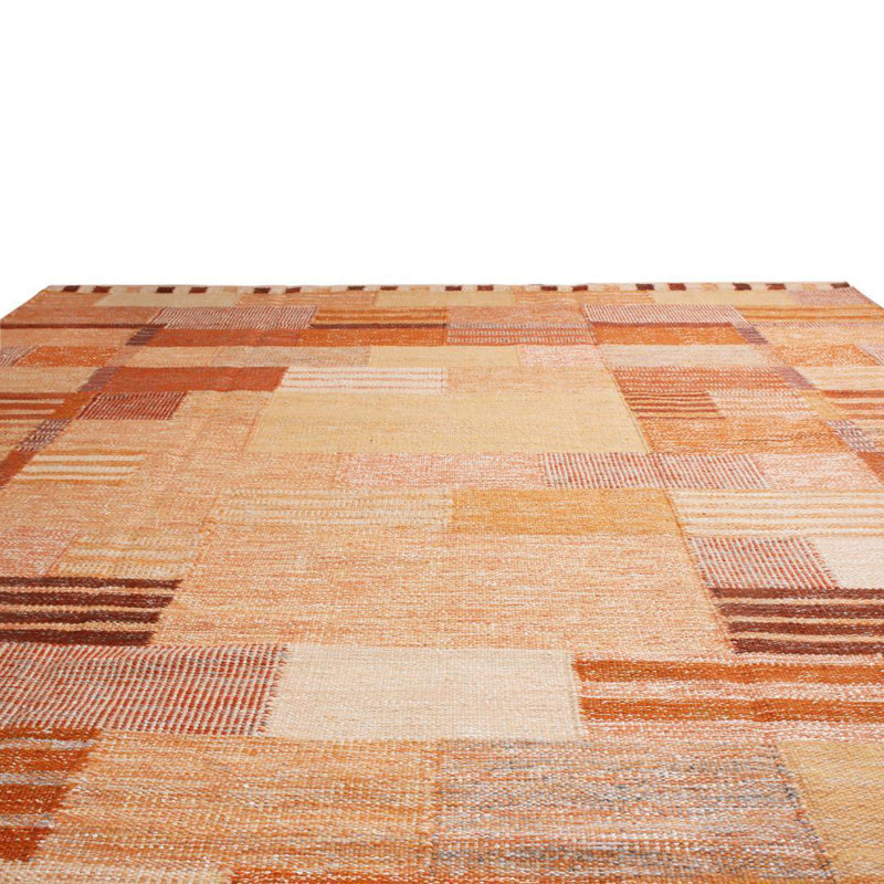 Rug & Kilim’S Scandinavian Inspired Peach And Brown Wool Kilim Rug, Rectangle 10' x 14'