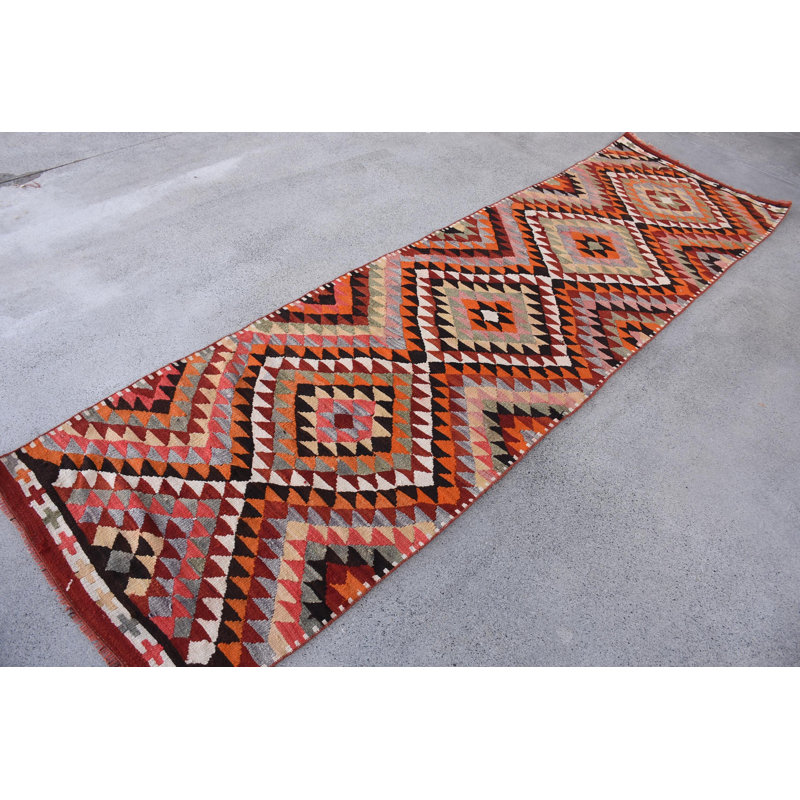 Tapis rouge élégant en laine Kilim