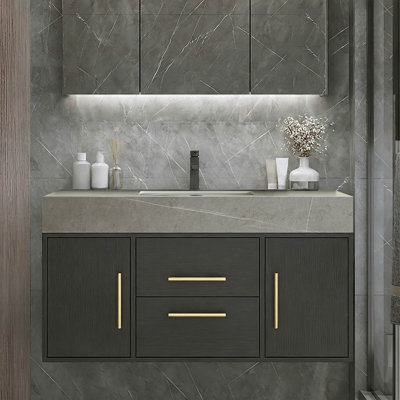 Gethers 39 Inch Floating Bathroom Vanity with Sink Black Cabinet and Sintered Stone Top