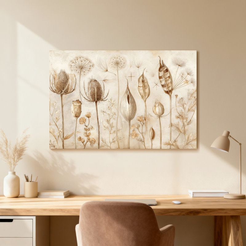 Motif de plantes et de fleurs séchées, H 20 po x l 30 po, Toile tendue, Ne s’applique pas