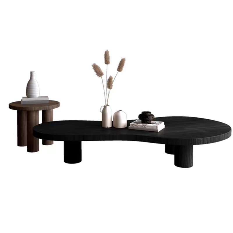 Table à thé moderne et simple à bûches Wabi-Sabi, Noir / noyer foncé, H 13,77 po x L 55,11 po x l 29,52 po