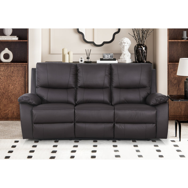 Upholstered 79.52'' Power Reclining Sofa, Dark Brown Genuine Leather