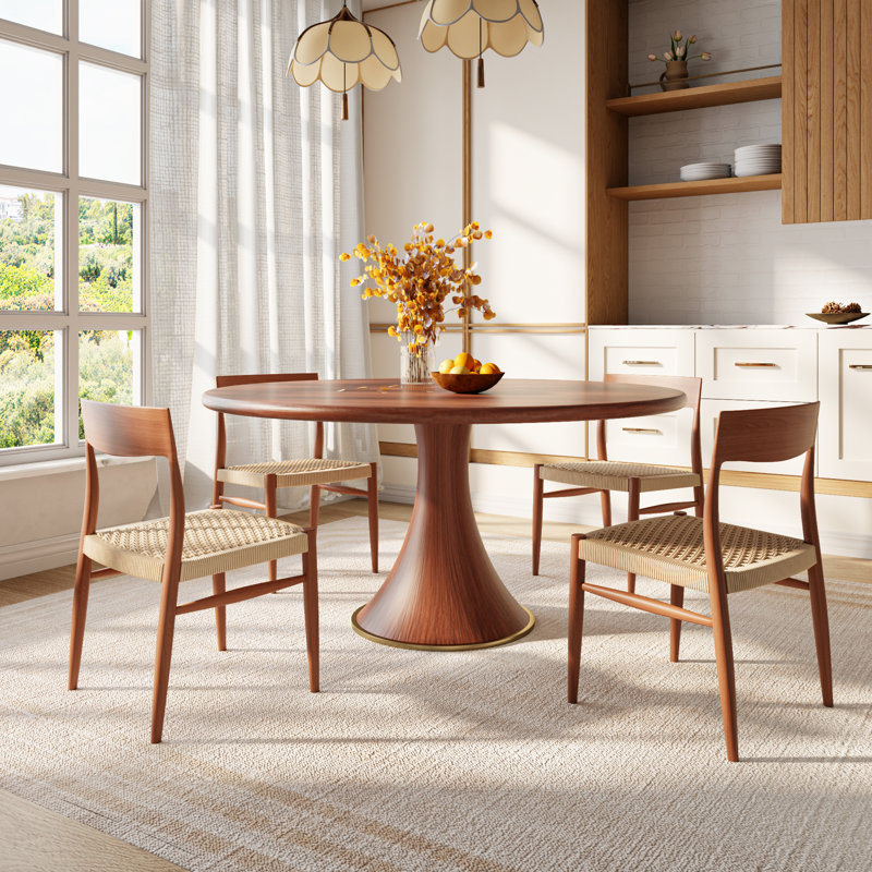 Solid Wood Round Dining Table For Kitchen Durable And Sturdy Structure, 29.52" H x 47.24" L x 47.24" W
