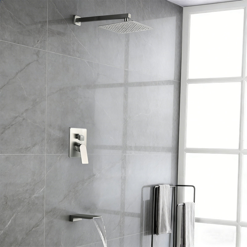 Brushed Nickel Complete Shower System With Rough In-Valve, Brushed Nickel