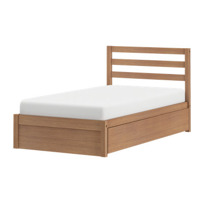 Bear Twin Single Bed w/ Trundle, Oak Embossed Natural