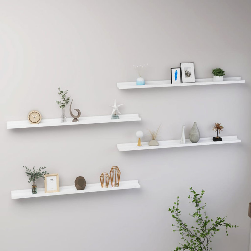 Floating Shelf, 1.2" H x 39.4" W x 3.5" D, White/Oak