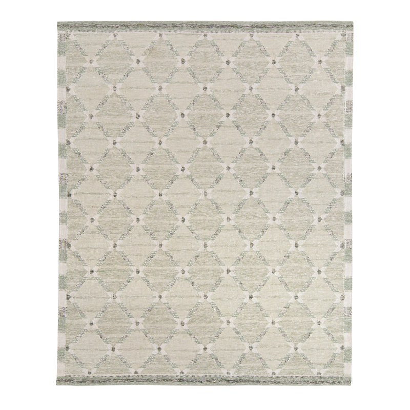 Scandinavian Hand Knotted Silk Trellis Area Rug, Rectangle 10' x 14'