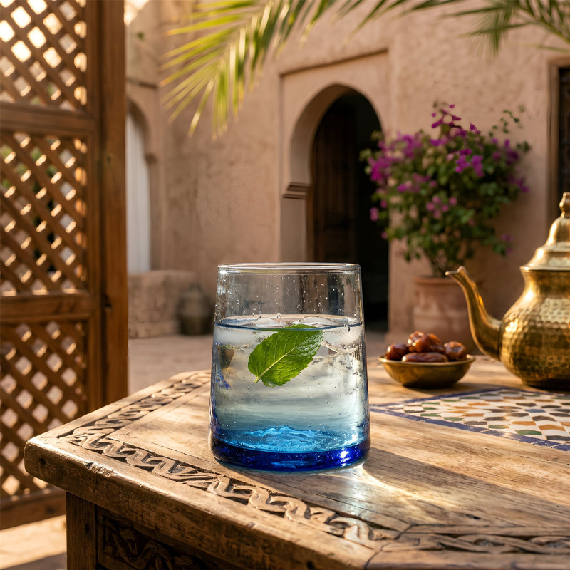 3x Merzouga Recycled Glass Tealight Candle Holders - By Nicola Spring, Blue