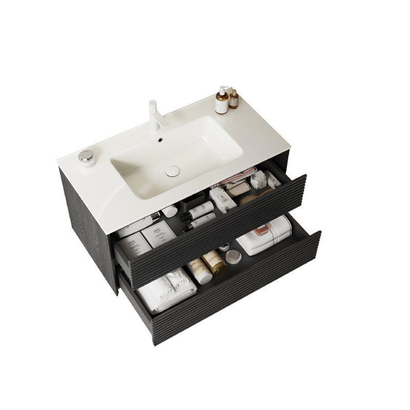 Meuble-lavabo mural 30 po avec lavabo, Chêne clair, 24"