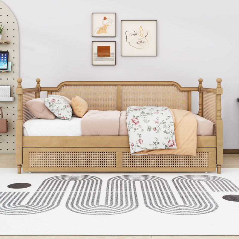 Wood Daybed with Trundle and Slats, Twin, Antique Walnut