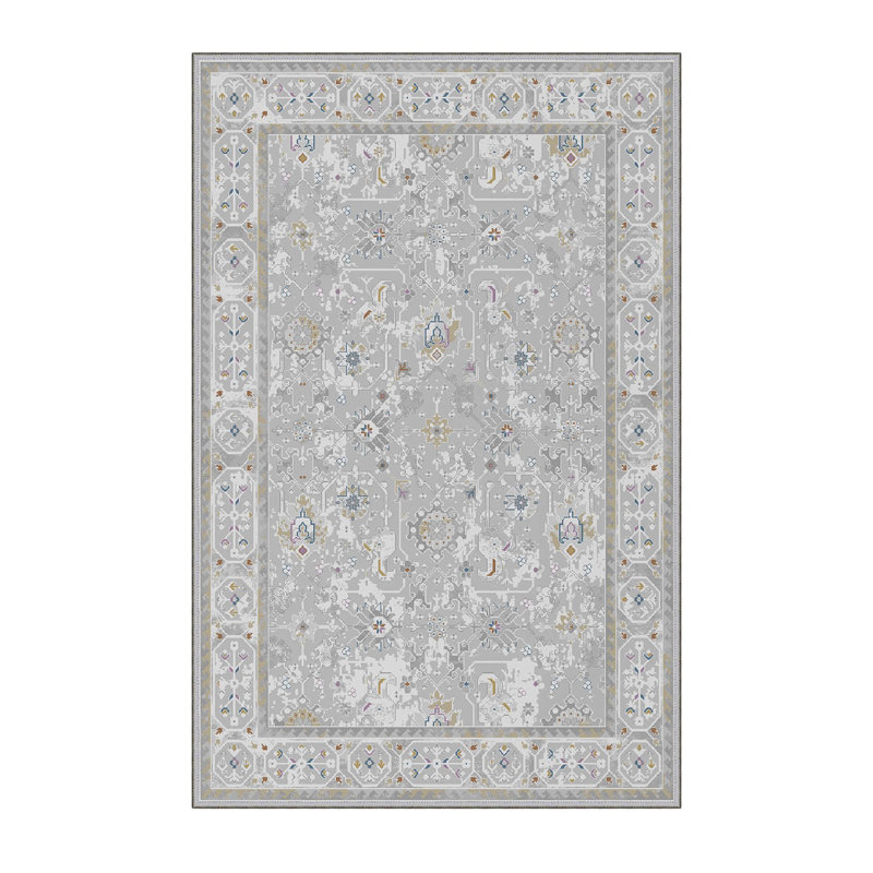 Tapis oriental gris en polyester tissé à la machine Dawkins, Rectangle 5 pi 3 po x 7 pi 7 po