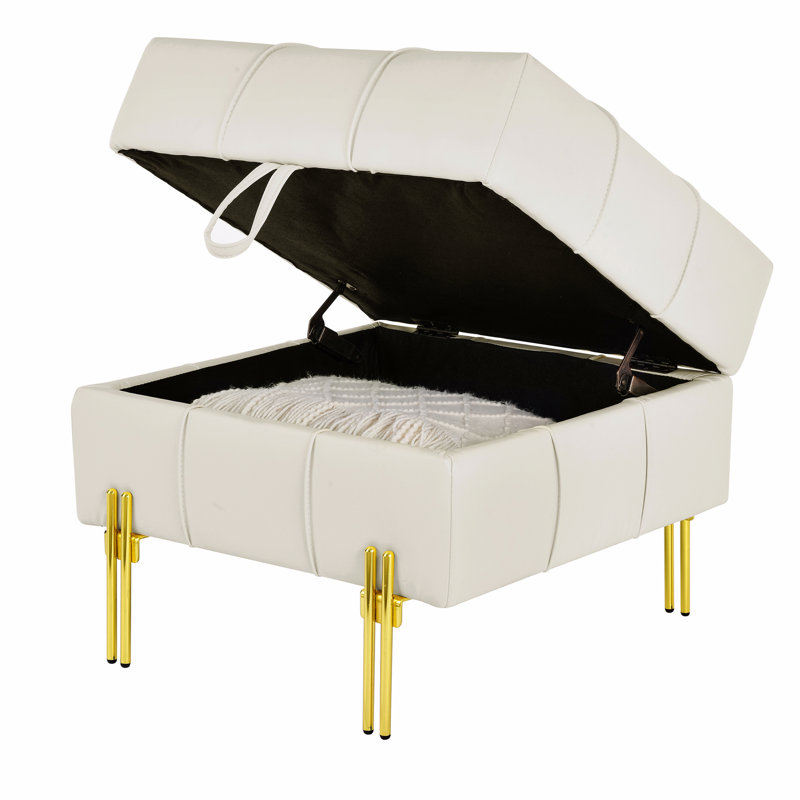 Repose-pieds rectangulaire capitonné en cuir, Beige
