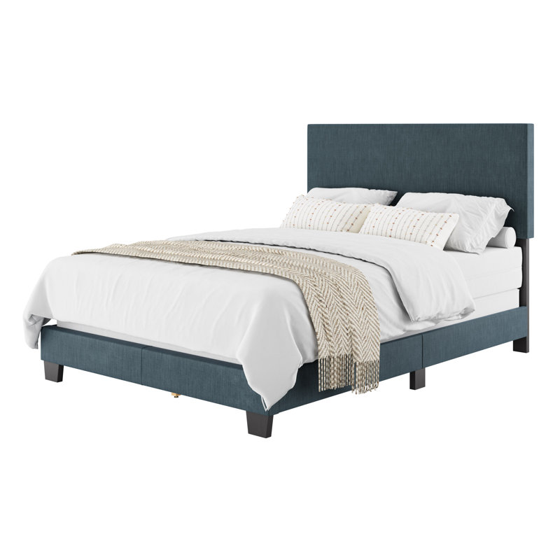 Lit tapissier Arlea, Double, Polyester bleu
