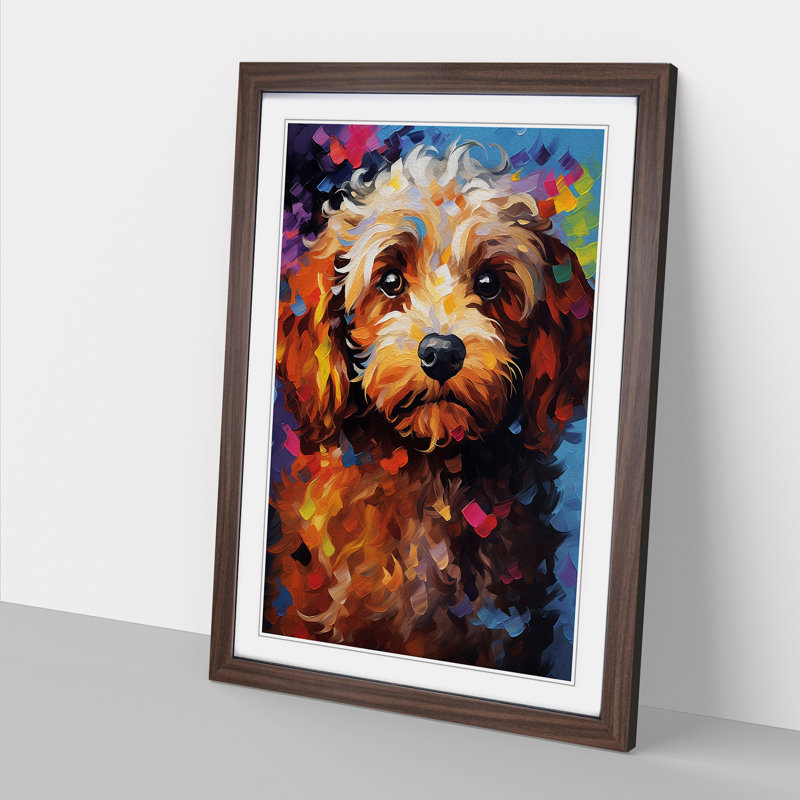 Cockapoo Abstract - Single Picture Frame Print on Wood, 64cm H x 46cm W x 2cm D, Walnut Framed
