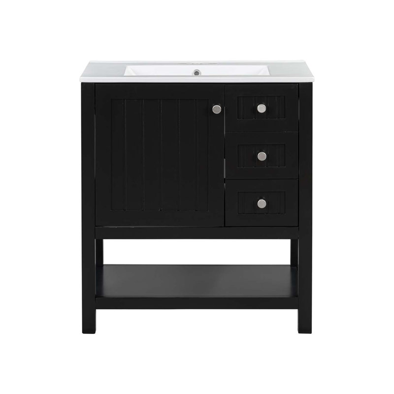 Armoire de salle de bain avec lavabo en céramique et porte à fermeture douce