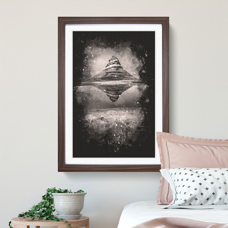 View Of Kirkjufell Mountain In Iceland - Single Picture Frame Painting on MDF, Walnut Framed, 87cm H x 62cm W x 2cm D