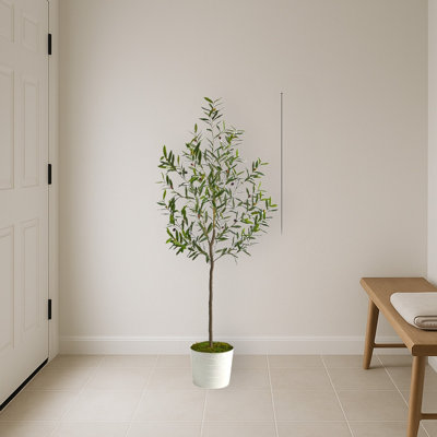 Olive Artificial Tree in White Tin Planter