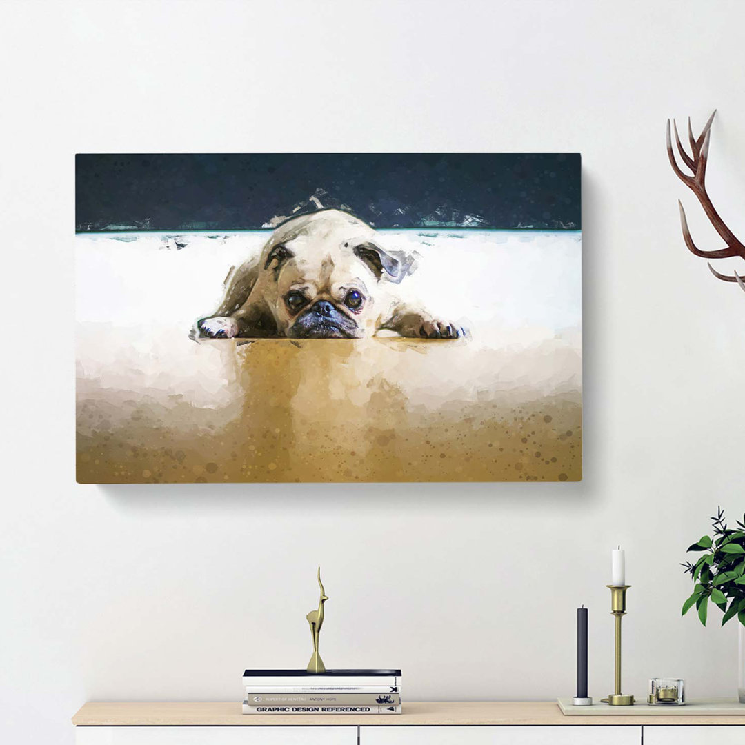 Fawn Pug Dog in Abstract - Wrapped Canvas
