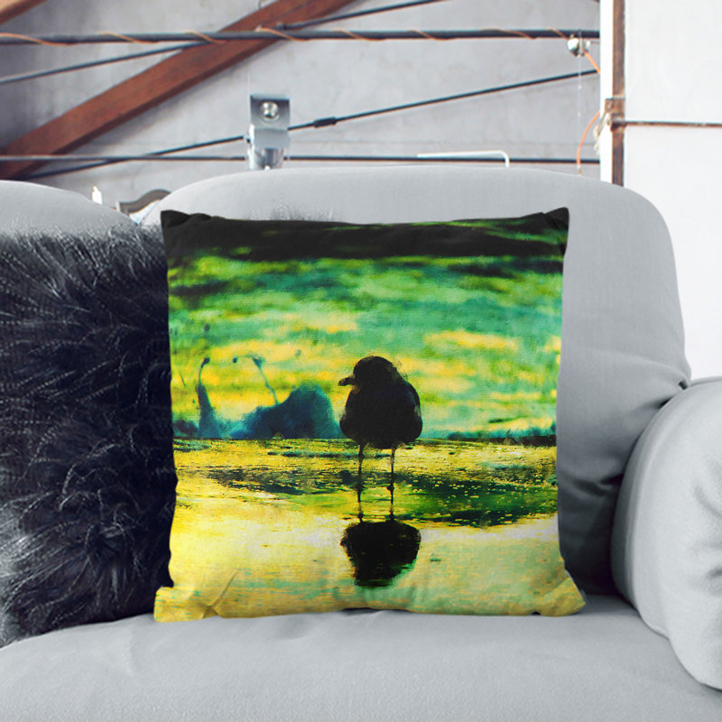 Seagull upon the Beach Scatter Cushion, 40cm H x 40cm W x 15cm D, Black