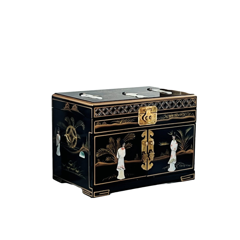 Mother of Pearl Oriental Chinese Hand Painted Jewellery Box