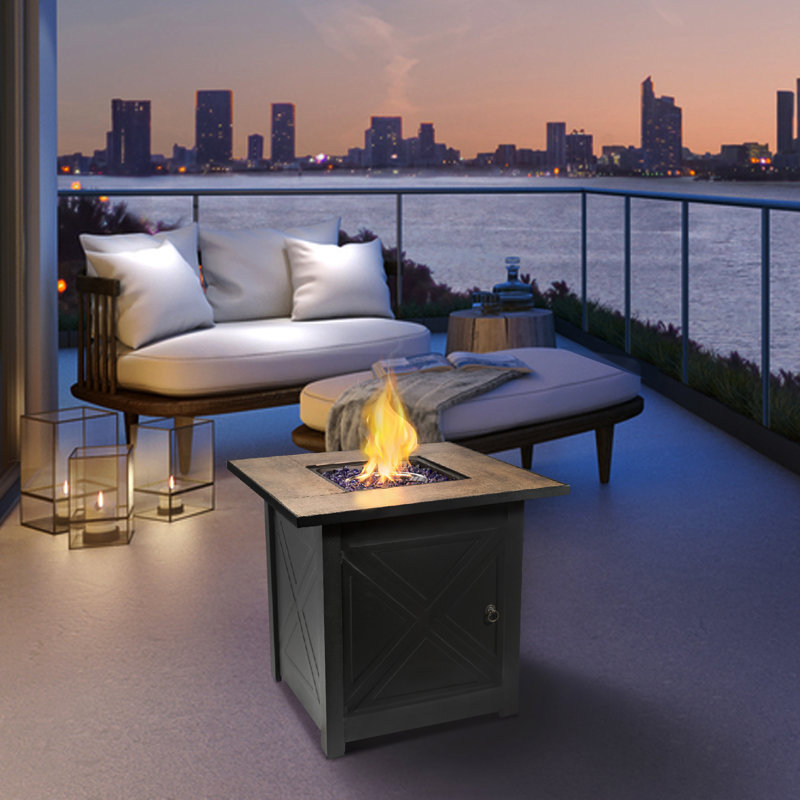 Black Steel Square Propane Fire Pit Table with Ceramic Top