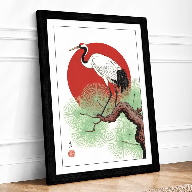 Crane at Dawn Japandi - Framed Print, A1 - 84.1 x 59.4 cm, Black