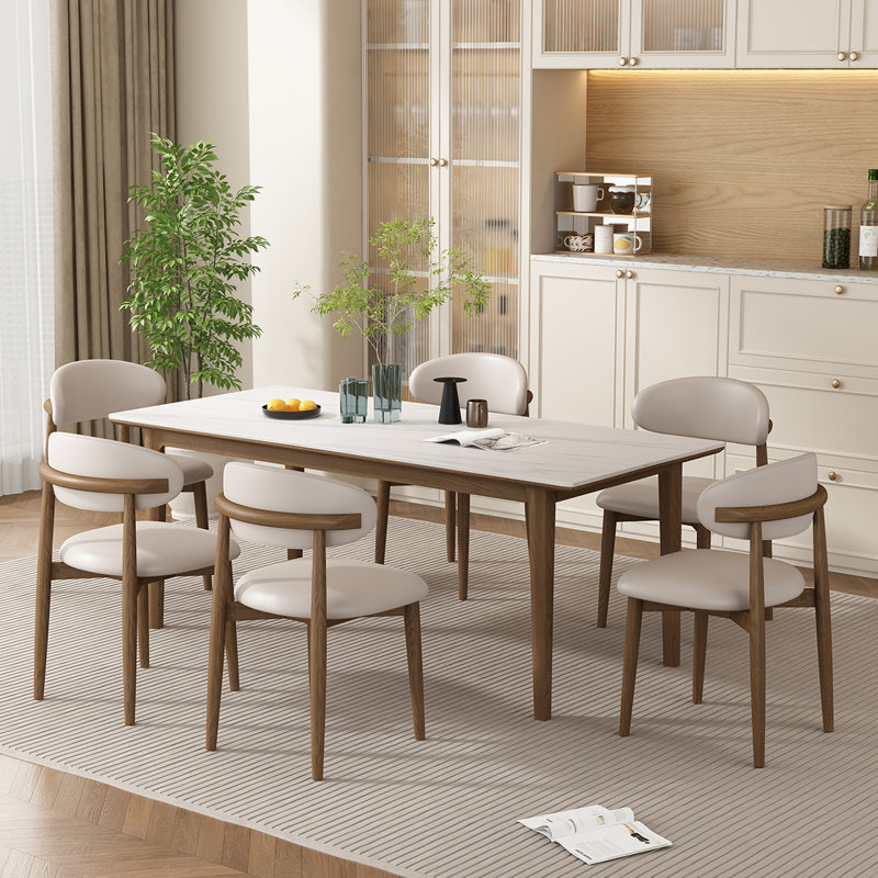 Stone Top Solid Wood Base Dining Table, 29.53”H x 55.12”L x 31.5”W