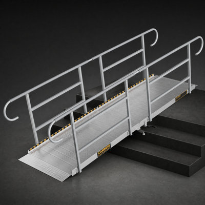 10FT Heavy Duty Wheelchair Ramp with Handrails & Adjustable Legs, Aluminum Portable Wide Non-Slip Threshold Ramp for Home Steps, Stairs, Doorways, Curbs