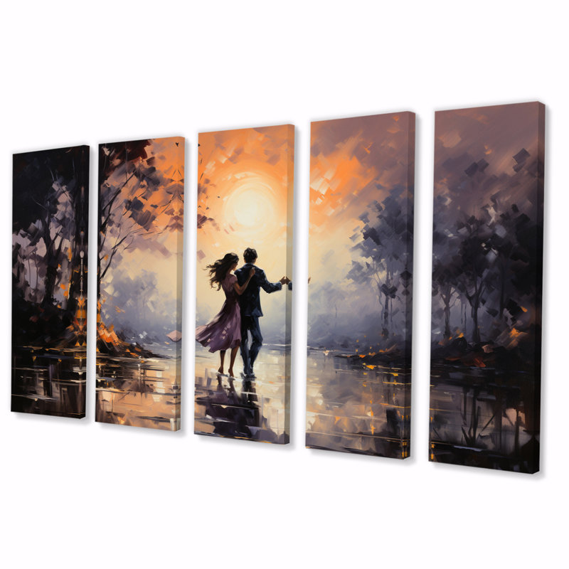 «Romantic Couple Landscape Dancing in Park II», reproduction sur toile tendue 5 pièces