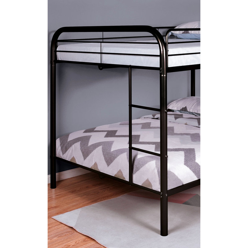 Lit superposé double au-dessus en métal noir contemporain avec attaché pour économiser de l'espace dans la chambre à coucher moderne intégré brillant