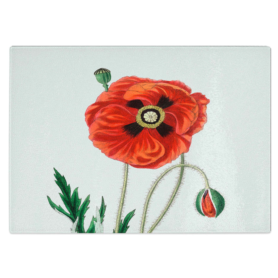 Tempered Glass Common Poppy Illustration Chopping Board