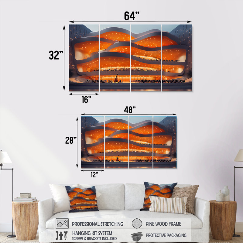 Ensemble de reproduction d'art moderne symphonique orange moderne, H 28 po x l 48 po