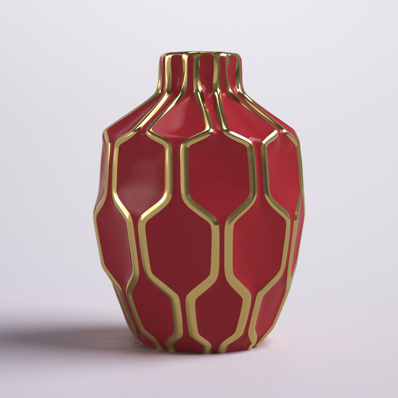 Sculptural Ceramic Vase with Geometric Raised Detailing and Modern Decorative Design for Contemporary Accent Display Table Decor Shelf Styling
