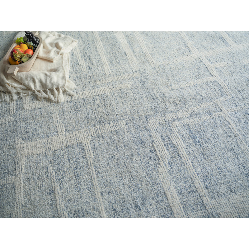 Breckenridge Hand Tufted Wool Abstract Area Rug in Blue/Ivory, Rectangle 14' x 18'