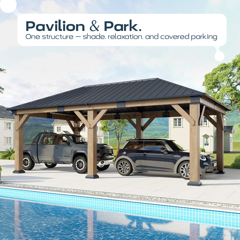 Pavillon de jardin en bois de cèdre 12 po x 20 pi avec toit en acier galvanisé