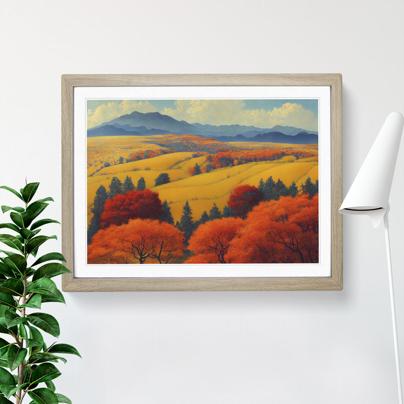 Autumn Meadow Landscape Vol.3 - Single Picture Frame Print, 46cm H x 64cm W x 2cm D, Oak Framed