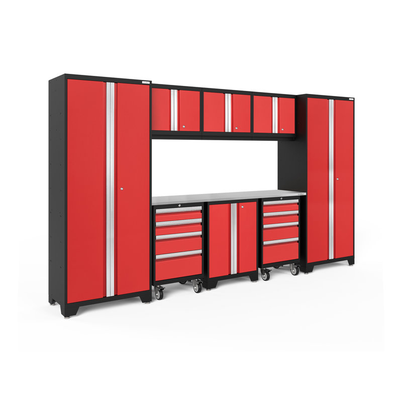 Ensemble d'armoires de rangement en acier 9 pièces Bold Series, Rouge, Acier inoxydable