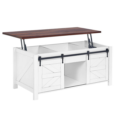 Gracie Oaks 47.2"" Lift Top Coffee Table With Storage, Rustic Center Table With Hidden Storage Compartment, Lifting Tabletop With Sliding Barn Door For -  CE0232D0E1A744A2AE440AFD3C871DD1