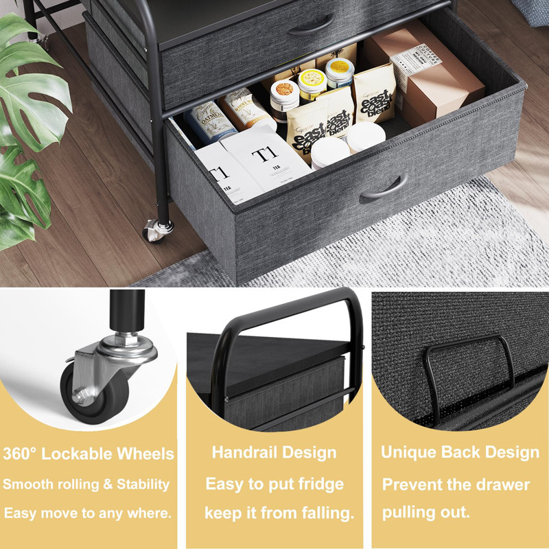 Black Metal Frame Iron Top 2 Drawer Storage Cart