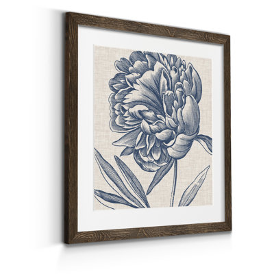 " Indigo Floral On Linen II - Premium Framed Print - Ready To Hang "