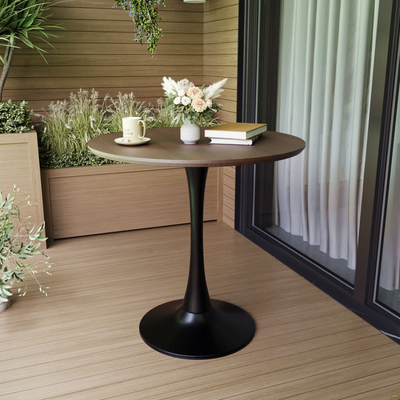 31.5" Round Dining Table, Tulip Table Kitchen Dining Table 2-4 People, Walnut, Black