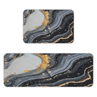 Black Gold Ink Texture, Kitchen Mats Set Of 2