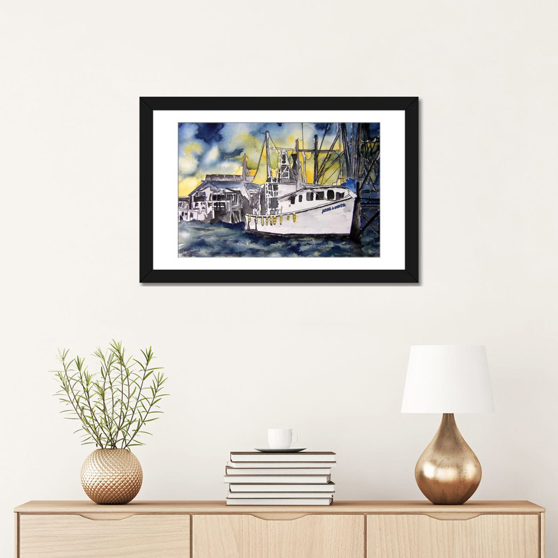 «Tybee Island Boat» par Derek McCrea, reproduction d'art sur toile tendue, H 24 po x l 32 po x P 1 po, Blanc