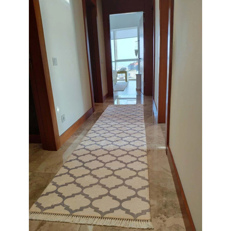 Tapis beige antidérapant en polyamide à imprimé numérique Firenze, Rectangle 2 pi 7 po x 14 pi 9 po
