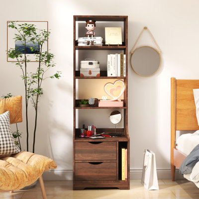 Night Stand With Bookshelf, Night Stand With 2 Storage Drawers For Bedroom by Ebern Designs