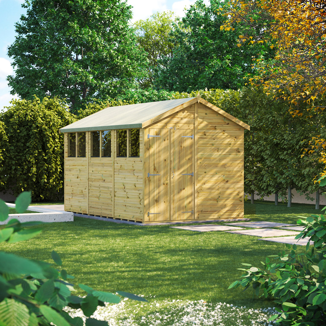 Powersheds 12 x 8ft Premium Pressure Treated Timber Apex Garden Shed, Double Doors