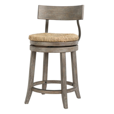 Tabouret de bar 26 po à hauteur de comptoir en bois avec siège en ruppie maritime naturelle, gris récupéré, 1 pièce